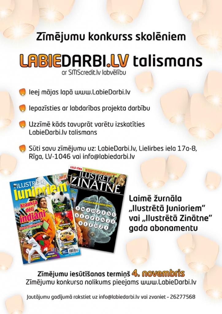 Skolēnus no visas Latvijas aicina piedalīties konkursā „LabieDarbi.lv talismans”