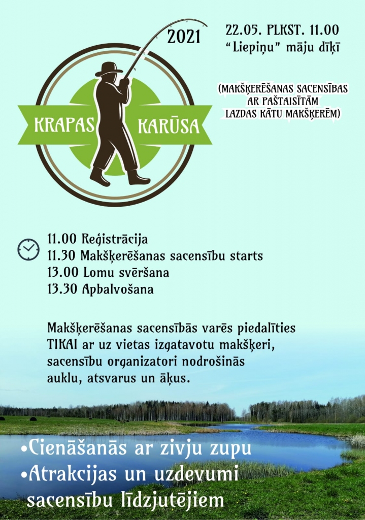 Daukstu pagasta Krapā notiks makšķerēšanas sacensības ar paštaisītām lazdas kātu makšķerēm “Krapas karūsa 2021”